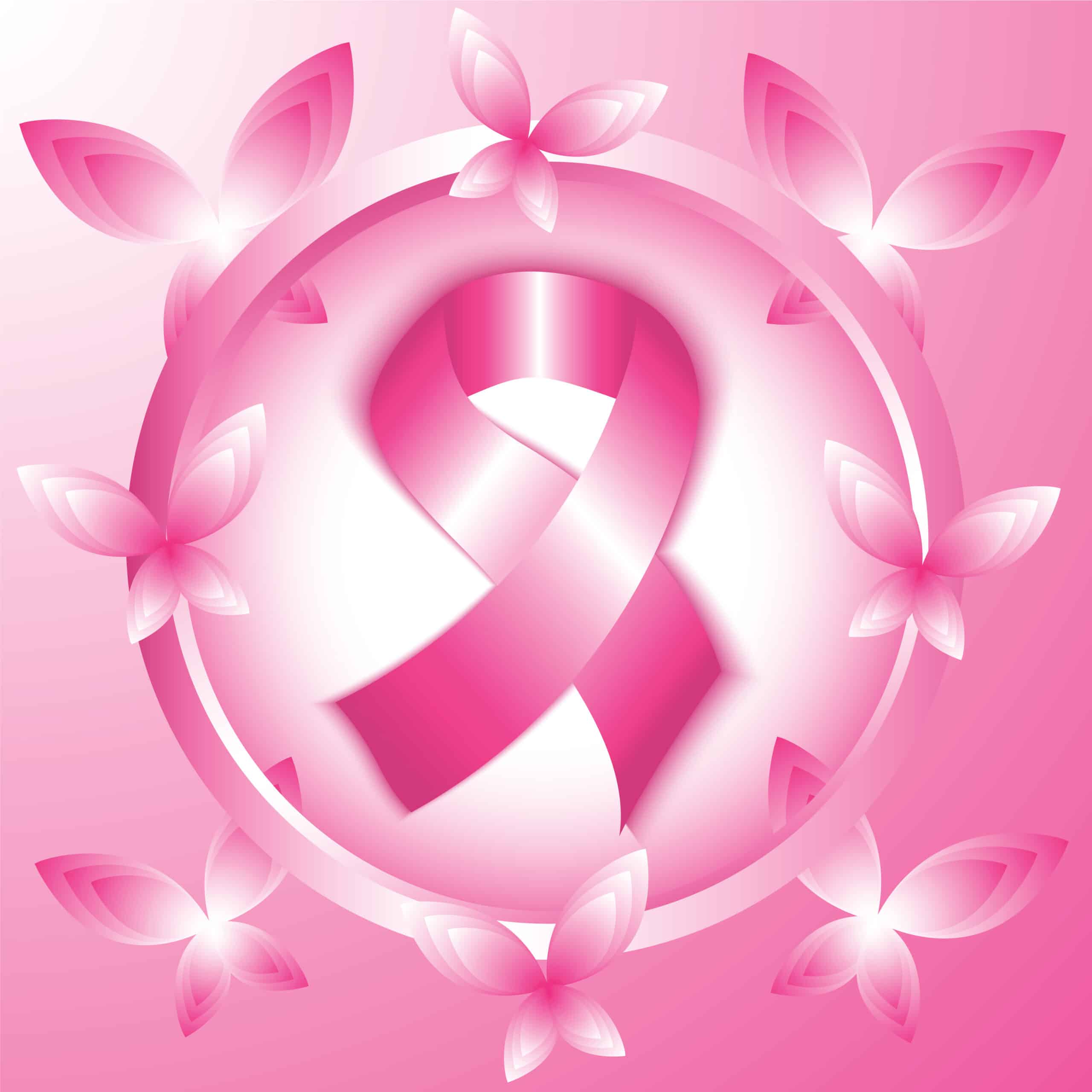 Breast cancer awareness pink ribbon in the circle. Vector illustration.